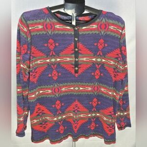 Chaps Y2K 100% Cotton Boho Rustic Western Waffle Knit Henley, Size 1X